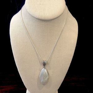 Vintage Mother of Pearl Sterling Silver Pendant on Sterling Silver Snake Chain